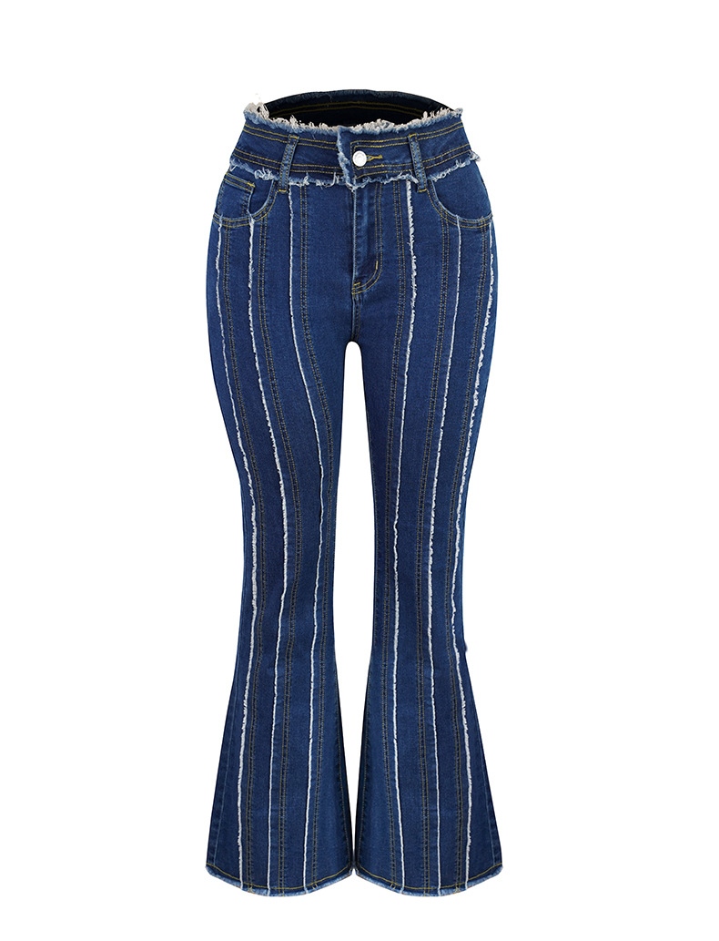 Dametøj høj elastisk denimbukser med mellemhøj talje og rå kant_voghion.com