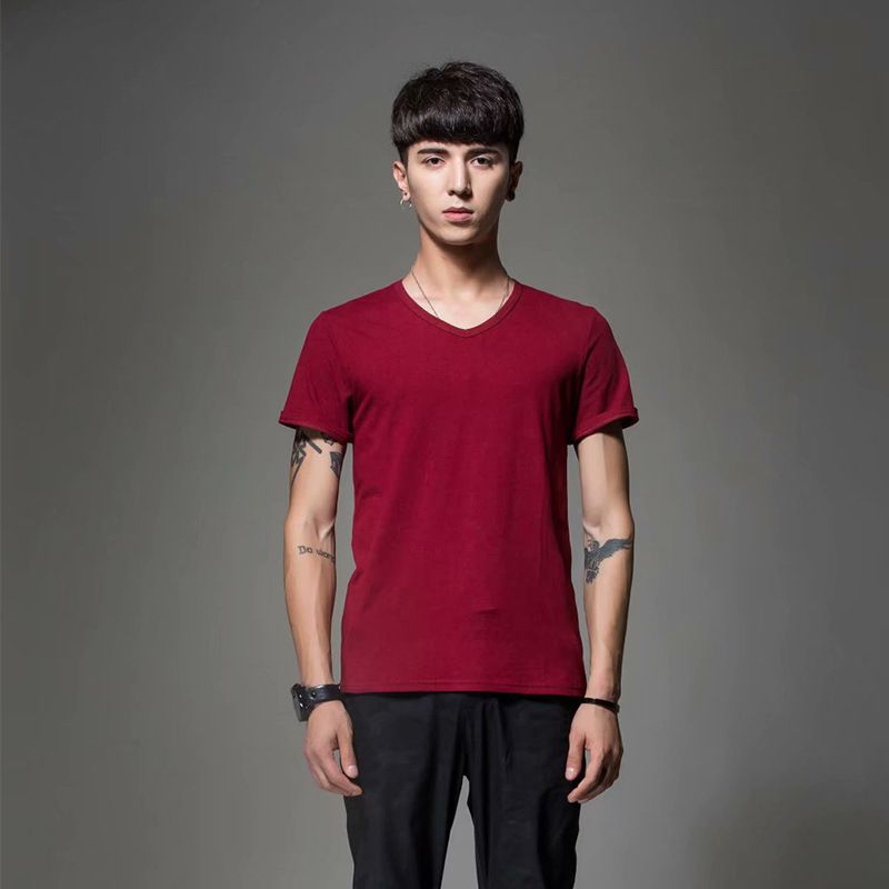 Maglietta a maniche corte a colori, estiva, casual, girocollo, corta, alla moda, con scollo a V, vestibilità aderente, per abbigliamento maschile_voghion.com