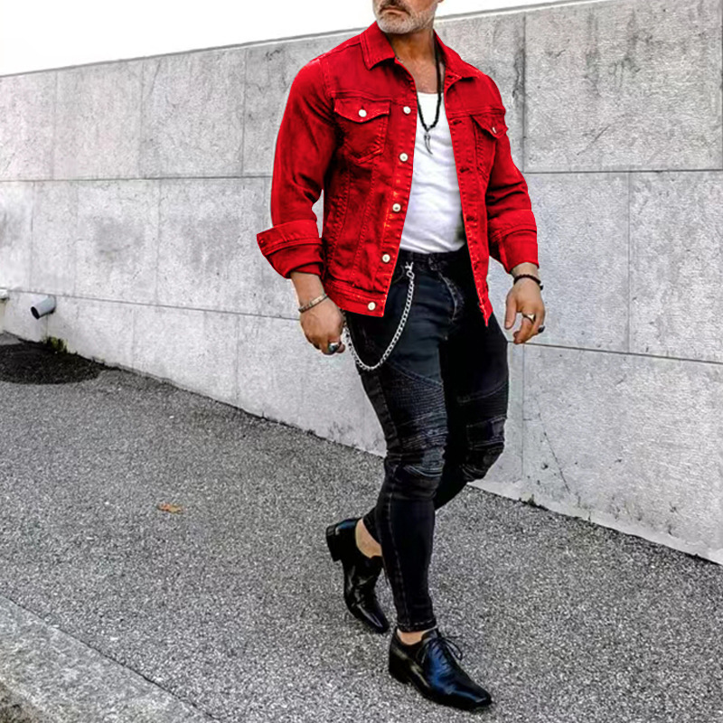 2024 Men's Spring and Autumn Casual Slim Fit Denim with Multi Pocket Button Smooth Plate Workwear Jacket_voghion.com