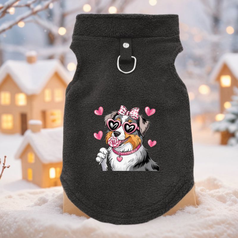 Love Puppy Print Winter Dog Coat Jacket Soft Warm Fleece Pet Vest With Heart, For French Bulldog, Pug, Small To Medium Dogs Cold Weather Cozy Dog_voghion.com