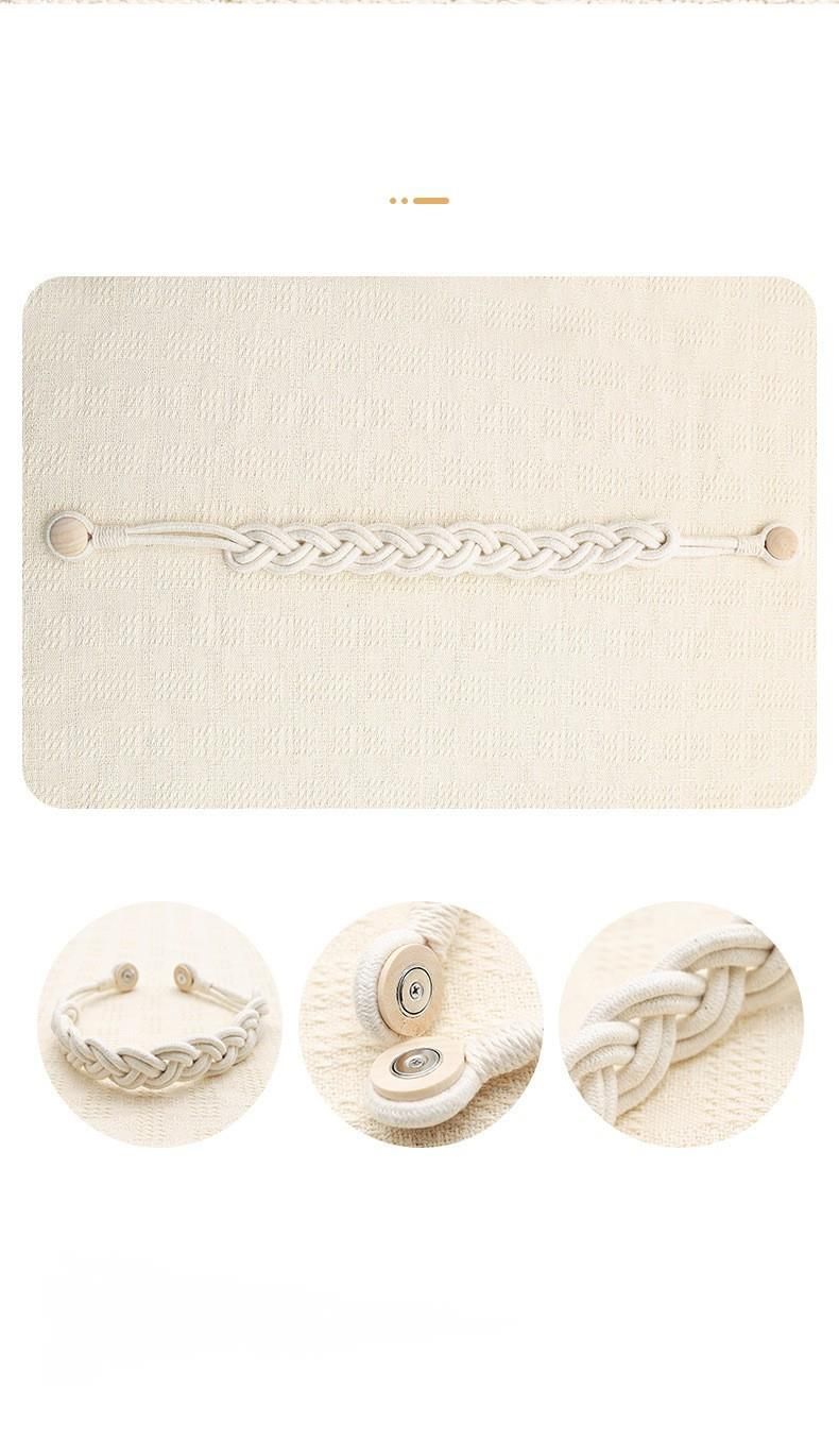 New Simple Style Natural Wood Braided Cotton Rope Curtain Tiebacks Drilling No Installation Buckle Magnetic Attachment_voghion.com