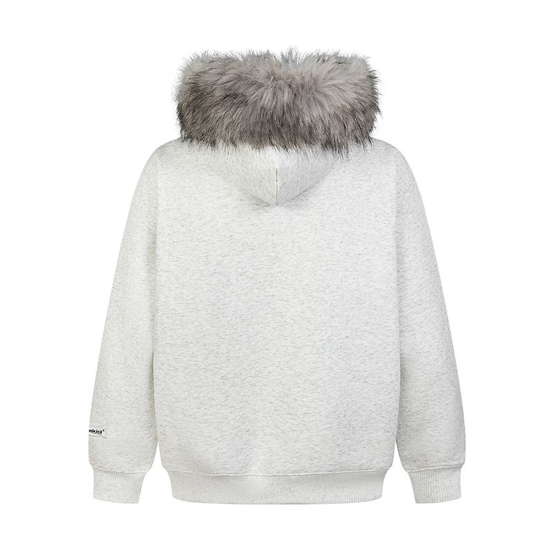 Felpa con collo in pelliccia ricamata color-block "staccabile" in stile americano, giacca cardigan casual unisex primaverile_voghion.com