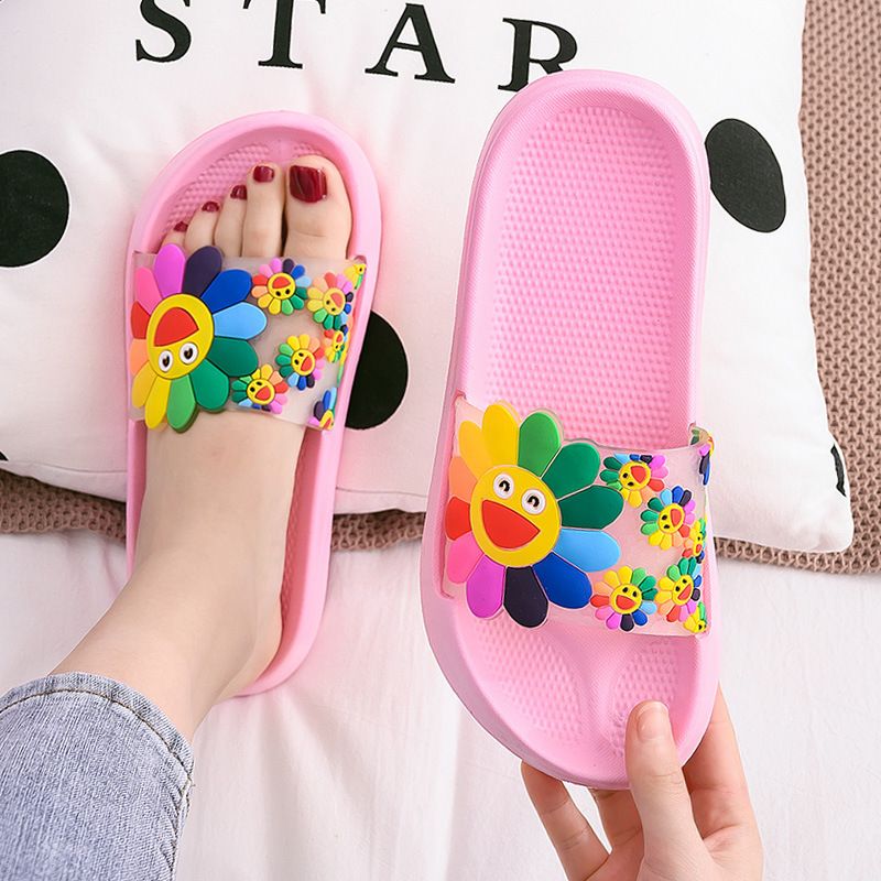 Sonnenblumen-Hausschuhe für Damen, Duschpaare, rutschfeste Eltern-Kind-Sandalen für den Innenbereich für Kinder, weiche EVA-Sommersohle_voghion.com