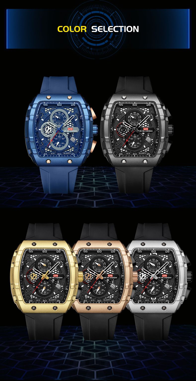 VA VA VOOM Men's Watches Multifunctional Fashion Business Waterproof Calendar Barrel Non Automatic Mechanical Watch_voghion.com
