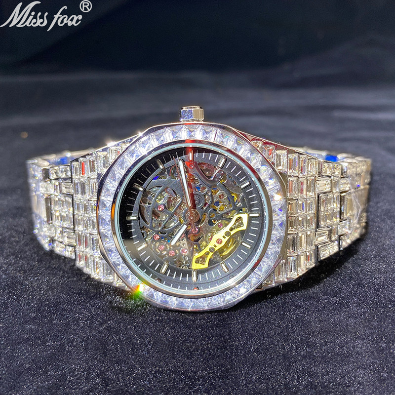 MISSFOX Hip Hop High-End Full Diamond Night Glow Hollow mechanische Herrenuhr_voghion.com