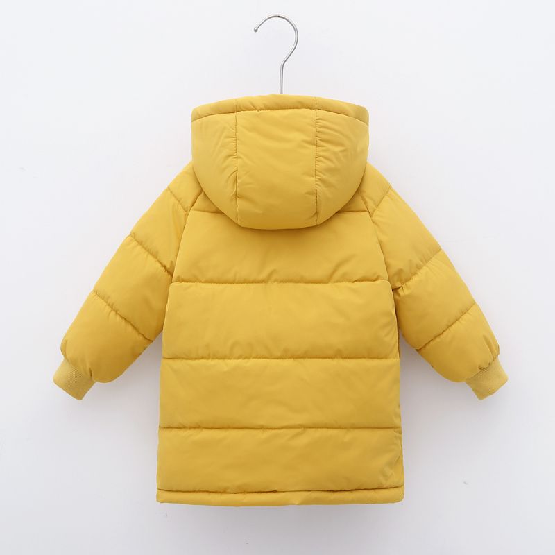 Giacca unisex in cotone di media lunghezza per bambini, con cappuccio e spessa (nero/bianco sporco/rosa/blu denim/bordeaux, 90-140 cm)_voghion.com
