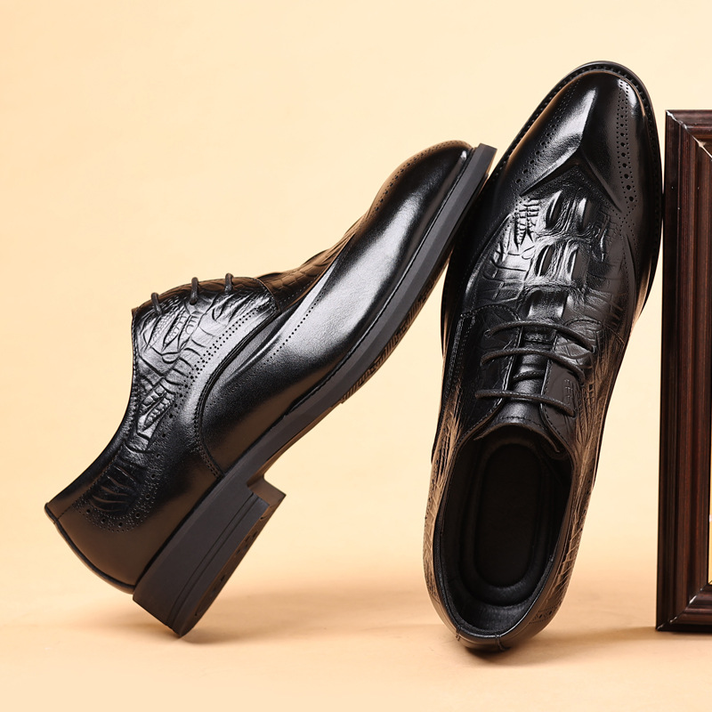 Unbeatable Quality First Layer Cowhide British Style Genuine Block Carved Shoes, Crocodile Pattern Men's Business Dress Leather Shoes_voghion.com