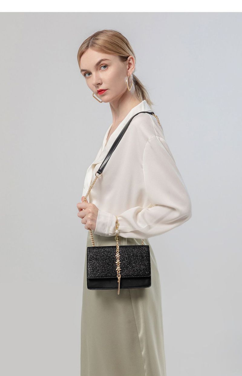 High end small square with starry sky sequins crossbody versatile chain shoulder bag, new women's bag_voghion.com