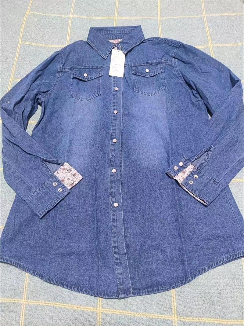 Damenbekleidung Mittellanges, schmales Jeanshemd Damen Langarmhemd Basis Baumwoll-Jeansjacke mit großer Größe_voghion.com