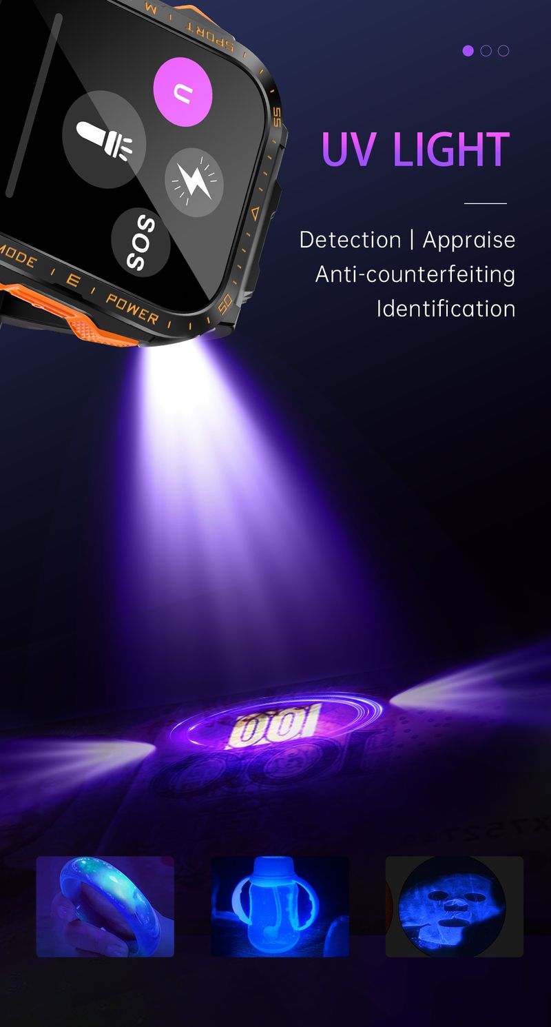 New 1.96-inch Outdoor Men SmartWatch 3ATM Waterproof LED Long Shot By The Strong Light Focusing Bluetooth Call For Android IOS_voghion.com