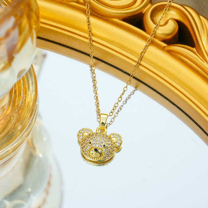 collier ours en diamant ne se décolore pas véritable galvanoplastie en or Ins net clavicule délicate rouge_voghion.com