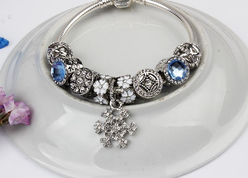 Snowflake Pendant Handmade DIY Alloy Dia Bead Bracelet_voghion.com
