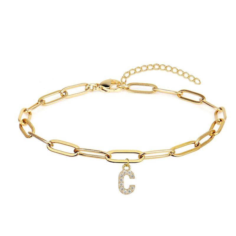 Fashion New Initials Bracelet Simple Stainless Steel Paper Clip Chain Diamond Letter Pendant Hand Jewelry_voghion.com