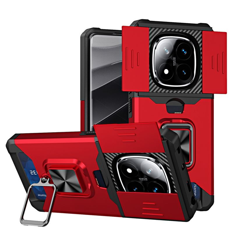 Kart Yuvası Parmak Yüzük Kamera Koruma Kılıfı Xiaomi Redmi Note 14 + Note14 Pro Armor Hibrit Braket Tutucu Kapağı_voghion.com