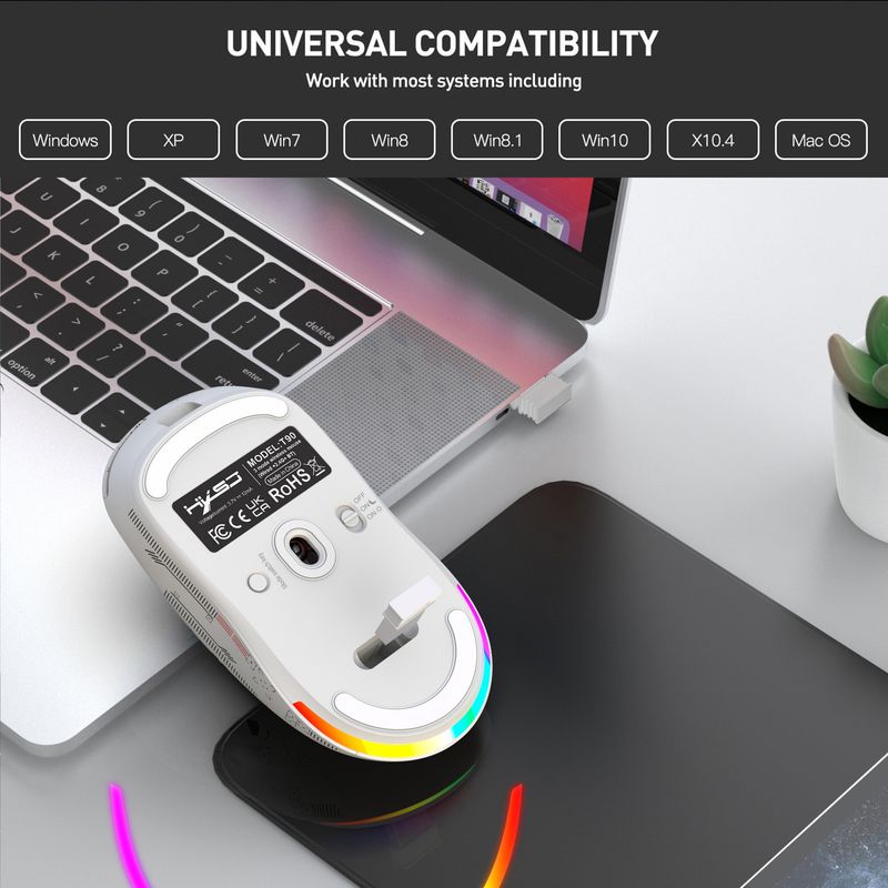 3 Modi Bluetooth-Gaming-Maus, Wiederaufladbar, 2,4 G USB, Kabellos, RGB-Hintergrundbeleuchtung, Maus Für IPad, Tablet, Laptop, Computer_voghion.com
