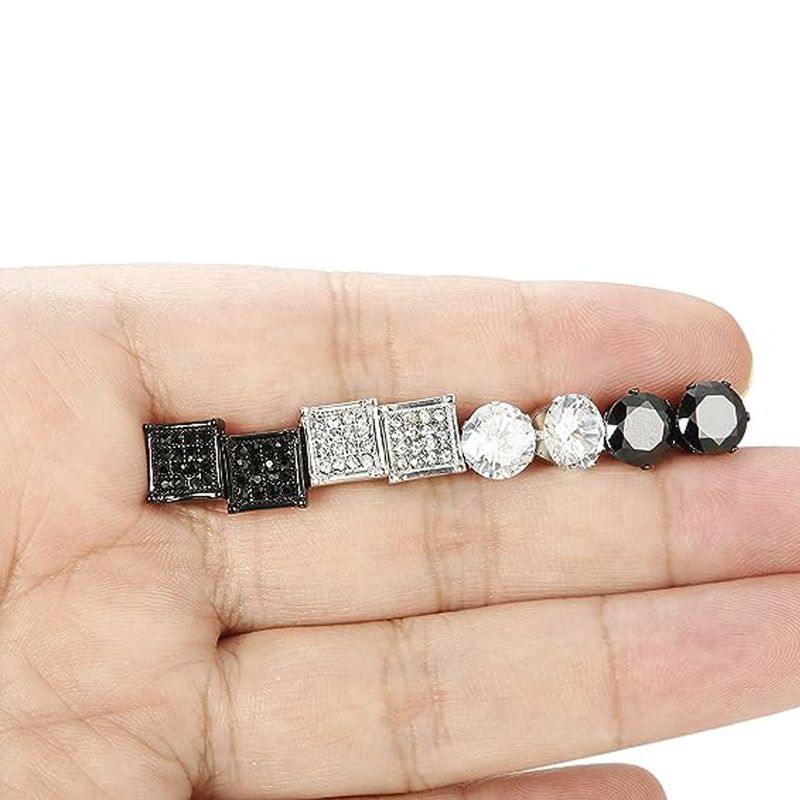 Orecchini a bottone quadrati semplici e creativi alla moda per uomo e donna, eleganti e di alta qualità, con strass da uomo._voghion.com