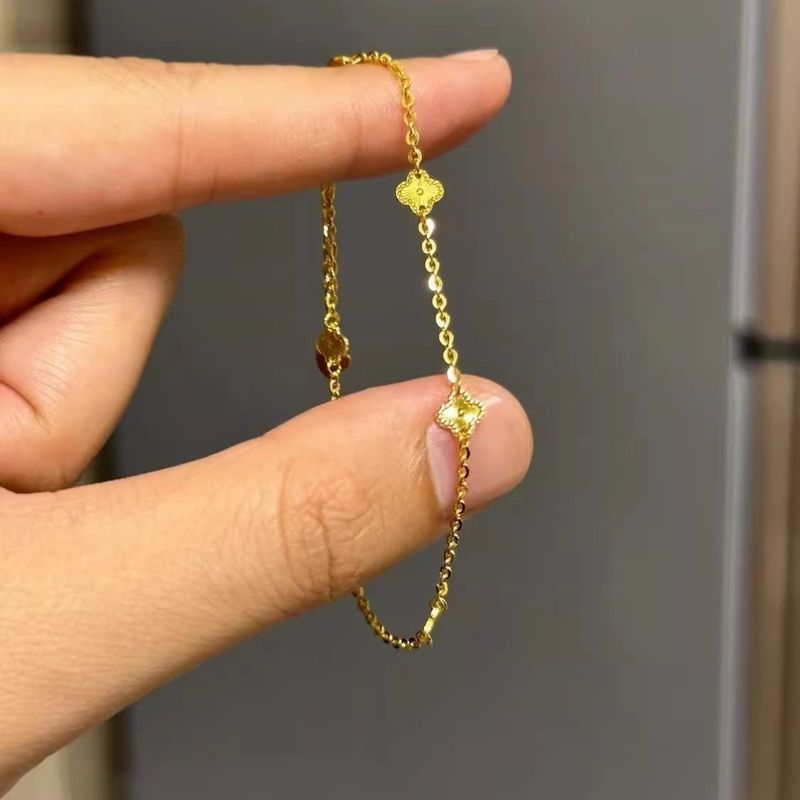 Guldfärgad fyrklöver Three Wer armband är utsökt litet, lätt, nischtemperament, personlighet, mångsidigt_voghion.com