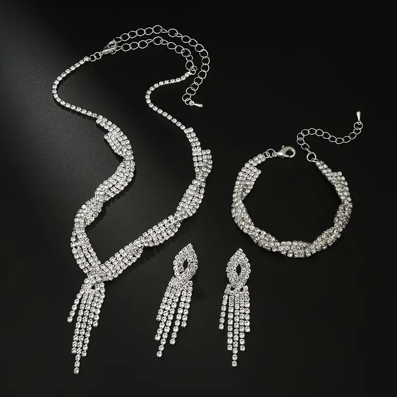 4 Teile/satz Licht Luxus Abend Clutch Tasche Mit Braut Strass Quaste Halskette Ohrringe Armband Schmuck Set_voghion.com