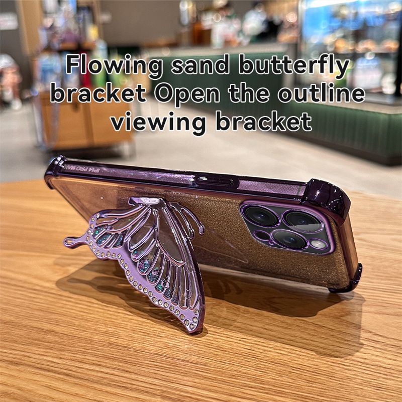 Quicksand Butterfly Bracket Case For POCO F6 X6 M6 Redmi Note 13R 13 5G Xiaomi Mi 13T Pro Corners Protect Bump Cover_voghion.com