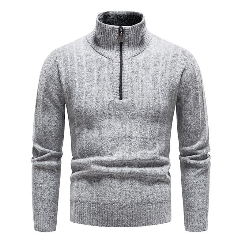 Men's stand-up collar pullover Business stripe and fleece sweater for men_voghion.com