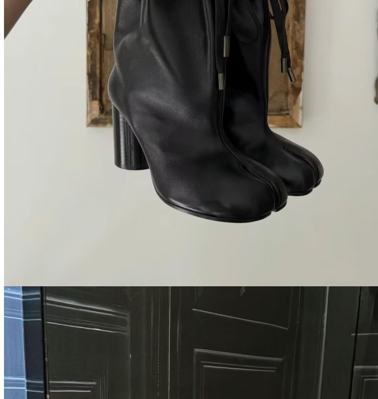 Cowhide Version~ Autumn And Winter New Wide Tube Lace-up Split-toed Pig's Trotters Boots Women's Genuine Version Versatile Western Martin Boots Women_voghion.com