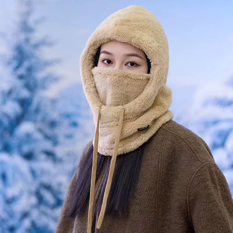 Maglione invernale da sci foderato in pile spesso con scaldacollo e maschera da donna, protezione per le orecchie, cappello antivento in cotone per_voghion.com