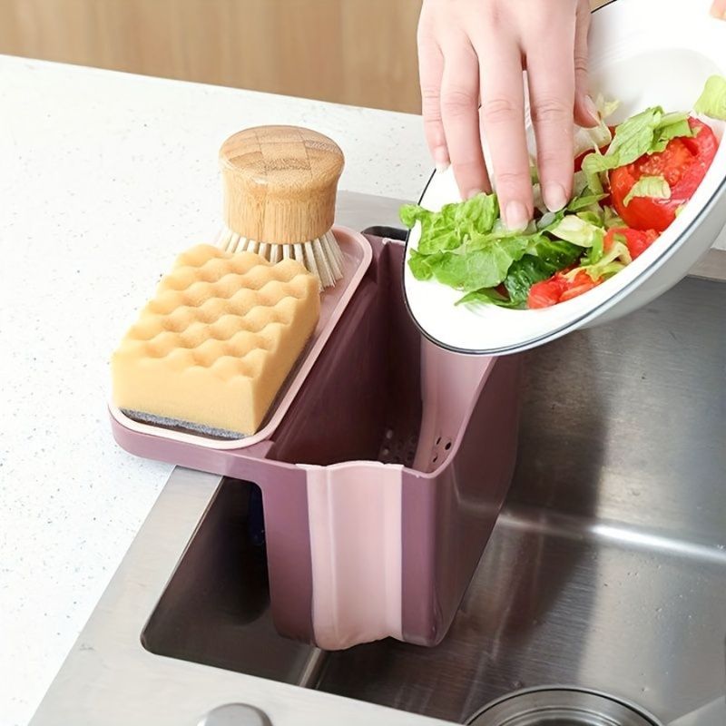 1pc Suction D Kitchen Trash Hanging Drain Sink Cup Telescopic Can; Multifunctional Shelf; Basket; Kitchen Sink Folding Foldable_voghion.com