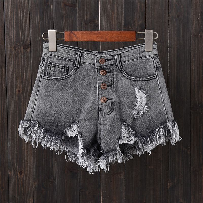 2025s 2025 Sommer-Jeansshorts mit ausgefranstem Saum für Damen, 1,68 m, Übergröße, hohe Taille, weites Bein, Hotpants, trendig_voghion.com