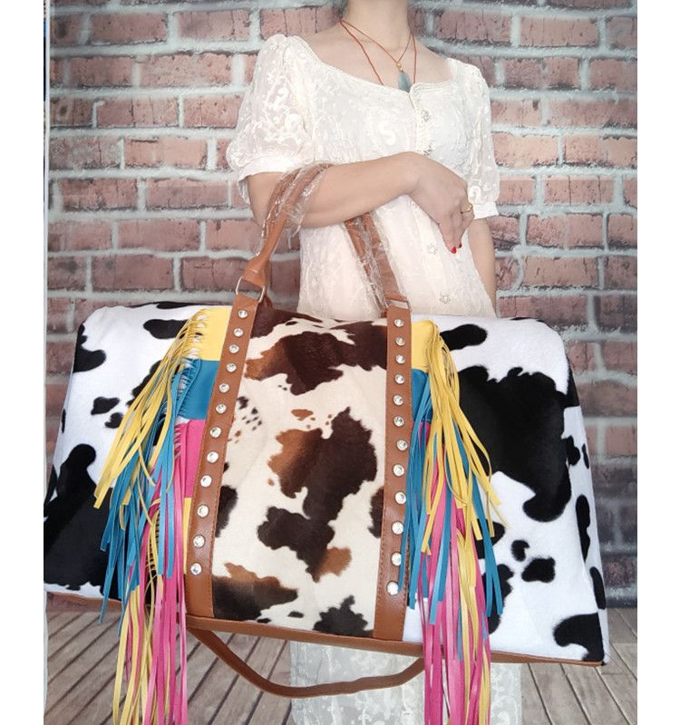 Cow Travel Bag New Product Cross Border Retro Hanging Beard Luggage Bag Tassel Travel Bag_voghion.com