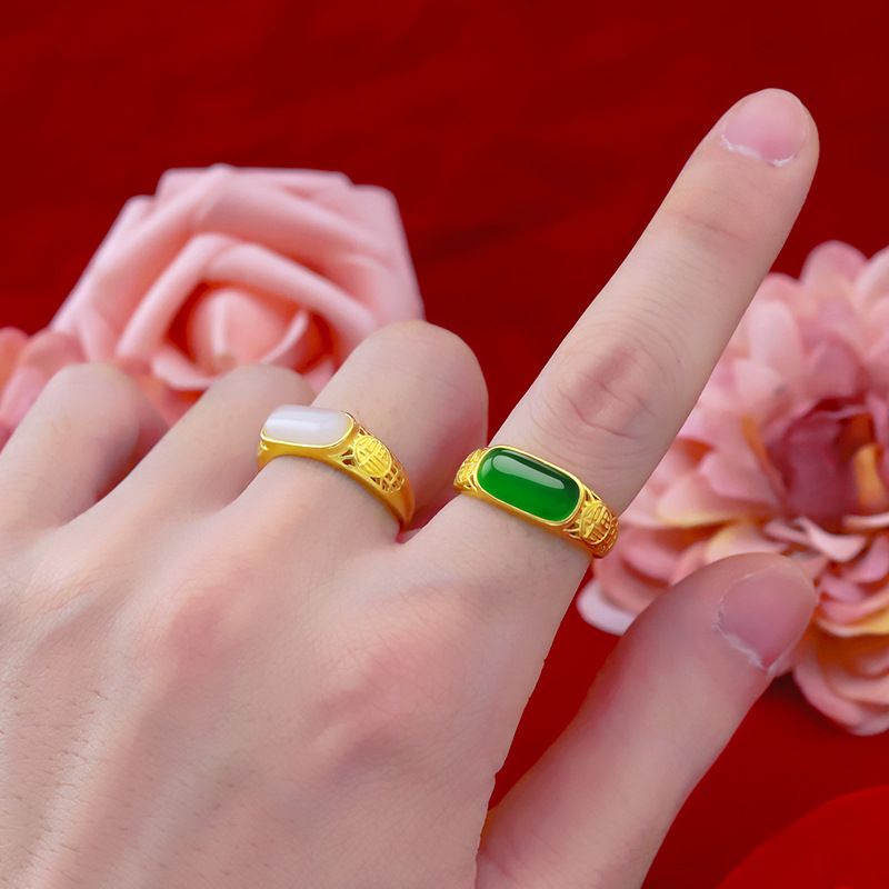 New Product With Domineering Temperament, Simulation Of Sand Gold Rectangular Green Chalcedony Plated Men's And Women's_voghion.com