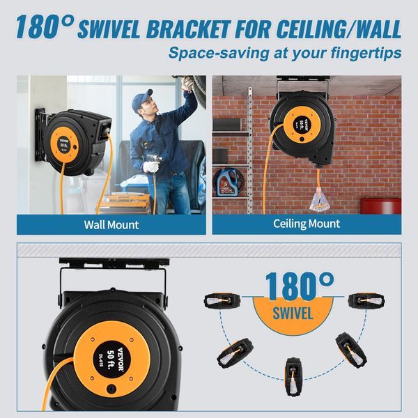 50ft Retractable Extension Cord Reel 14AWG/3CSJTOW Power Cord Reel_voghion.com