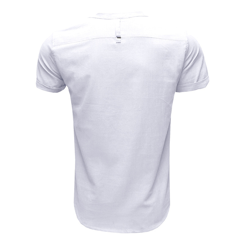 Camicia uomo manica corta tinta unita collo Henry, camicia da uomo in cotone e lino_voghion.com