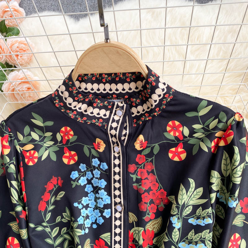 Abito da donna in stile palazzo retrò con cravatta in vita, girocollo, maniche lunghe, volant, gonna a trapezio in stile fata western_voghion.com