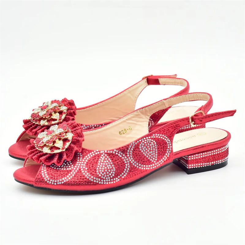 Women's low heeled sandals with evening bag matching drill button_voghion.com