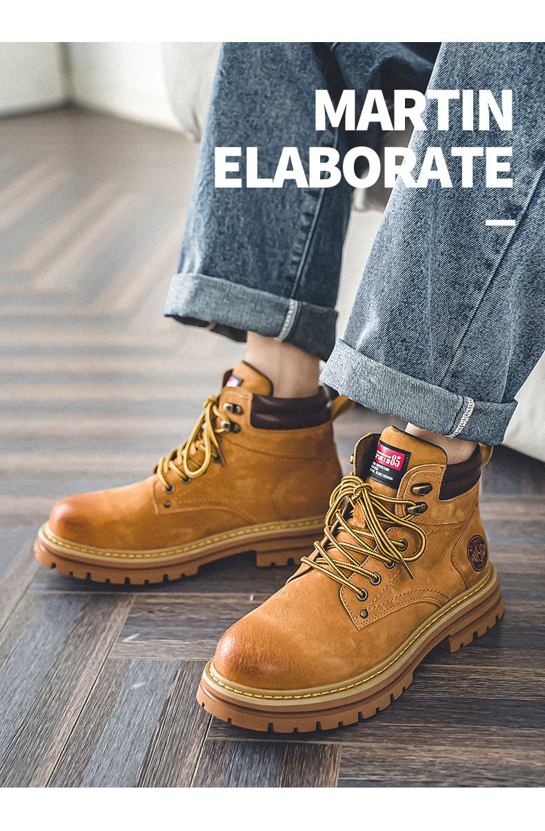 Men's Shoes First Layer Martin Boots Men's Retro Style Yellow Boots Autumn Outdoor Hiking Shoes High Top Work Boots_voghion.com