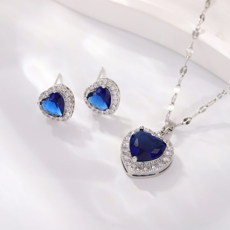 Conjunto de pendientes de circonita con forma de corazón brillante, joyería con colgante de corazón y piedras preciosas, conjunto de joyería_voghion.com