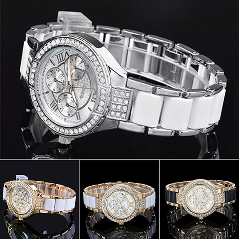 Yamaler Damen-Armbanduhr, modisch, römische Ziffern, Strass-Legierung, analoges Quarz-Kleid_voghion.com