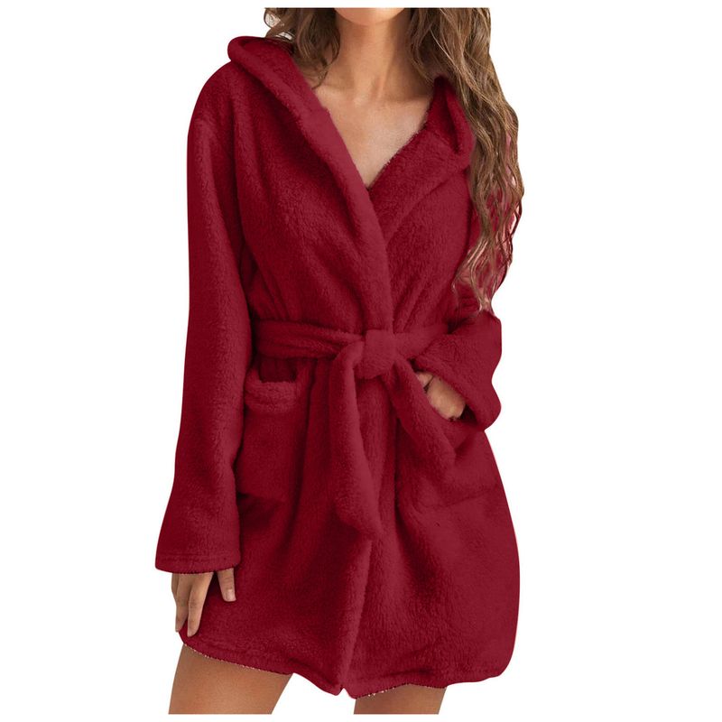 Men's autumn and winter warm bathrobe hooded home clothes plush pajamas robe_voghion.com