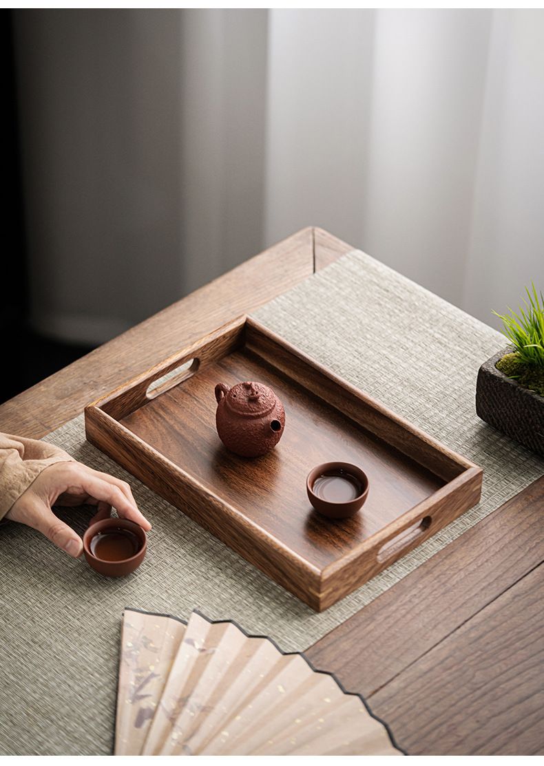 Ensemble de plateaux de service à thé en bois de noyer – Élégant ensemble de style chinois multi-tailles et formes pour la cérémonie du thé, les desserts et les collations_voghion.com