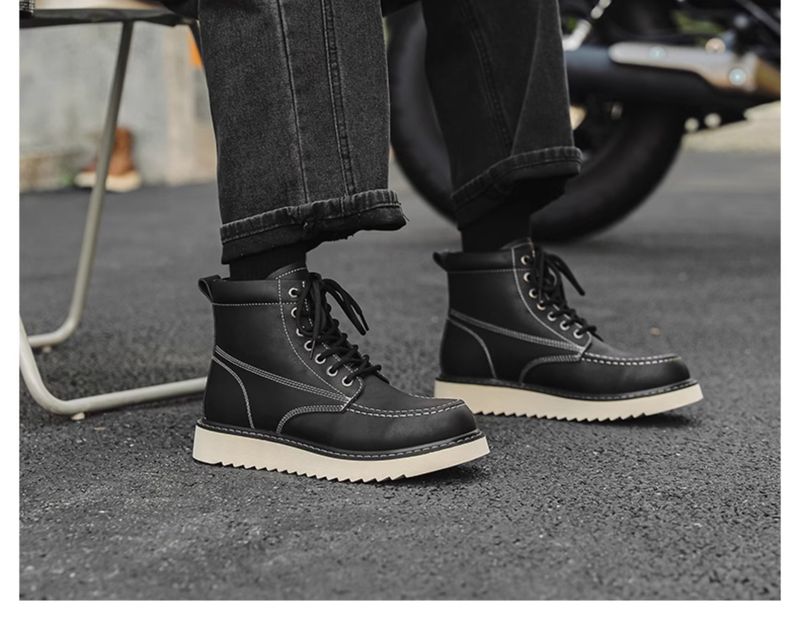 Worker Boot Men Genuine Leather Special-Interest Design Fancy Outdoor American 875 Black Short Locomotive Martin Boots_voghion.com