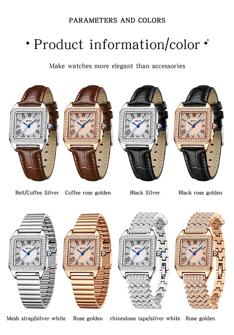 Elegant Square Roman Numeral Quartz Watch For Women With Diamond Accents, Stainless Steel Band, Mineral Glass, 30M Water Resistant_voghion.com