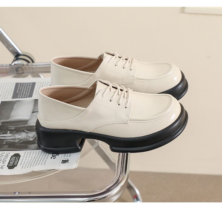 Platform Loafers Women's Lace-up Single Shoes Thick Heel Retro British Style Small Leather Shoes Women_voghion.com