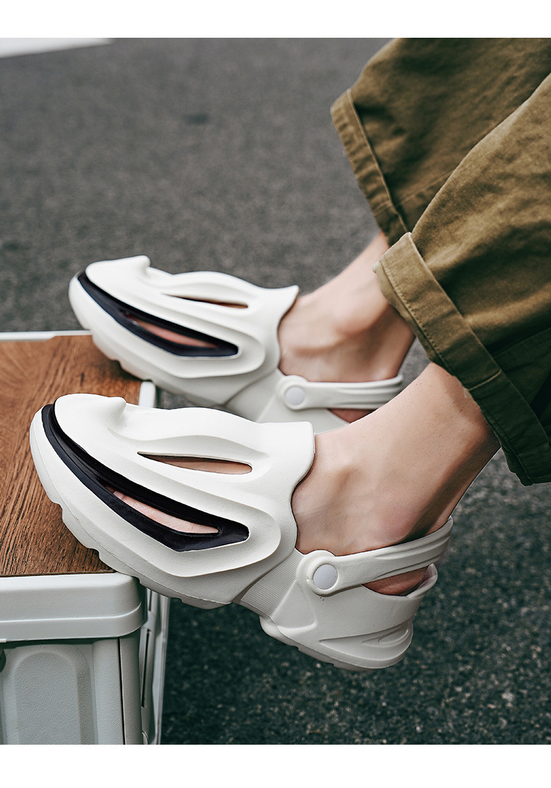 Trou de chaussures avec requin à bec une sensation de marcher sur les excréments, chaussures d'été de plage à semelles souples pour hommes augmentant la hauteur,_voghion.com