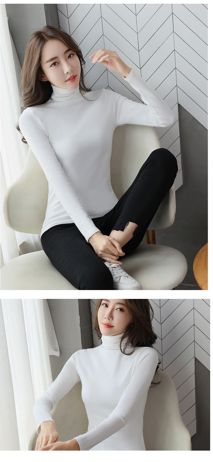 Temperamentvolles neues Herbst-Langarm-T-Shirt für Damen, schmale Passform und schlankmachender Schnitt, hoher Halsausschnitt mit Plüschboden,_voghion.com