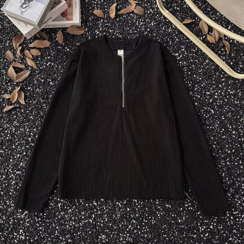 Rugged Half-Zip Corduroy Henley Shirt – Men's Textured Long Sleeve Tee (M-3XL, Breathable, Workwear-Inspired Layering Essential)_voghion.com