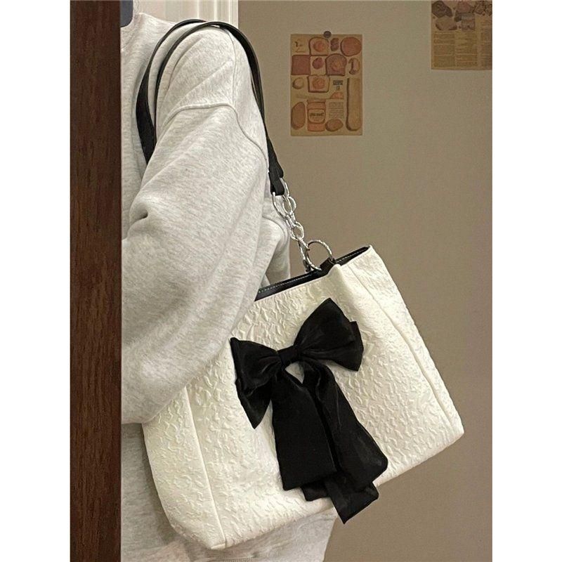 Borsa a tracolla carina in tela di grande capacità, stile coreano, da donna, 2024, nuova borsa a tracolla con fiocco di nicchia estiva_voghion.com