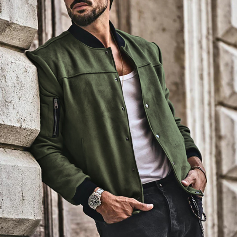 Men's Clothing Autumn and Winter Suede Stand Collar Men's Button Cardigan Jacket Casual Retro Jacket Men_voghion.com