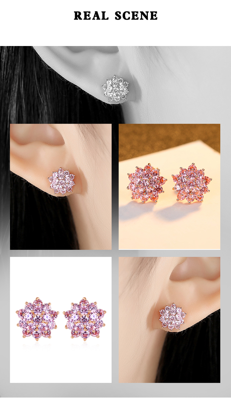 Orecchini a forma di fiore con grappolo di fiori in vero argento sterling per le donne Gioielleria raffinata Rosa CZ Regalo di Natale originale_voghion.com