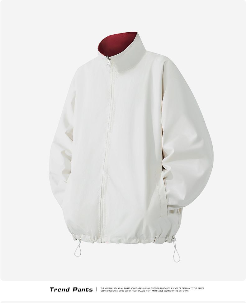 Reversible Streetwear Jacket – Unisex Two-Sided Stand Collar Coat With Zip Closure (M-3XL, Black/White & Red/White & Black/Red)_voghion.com