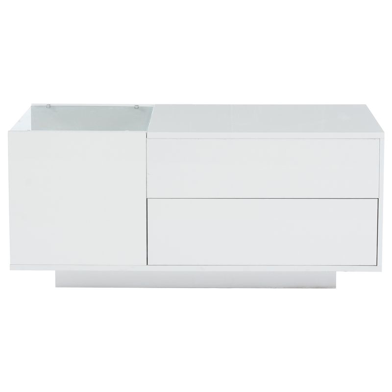 Table basse réglable en hauteur 95 x 48 x 42 cm avec rangement dissimulé, éclairage LED, tiroir et prise – Table d'appoint de salon blanche_voghion.com